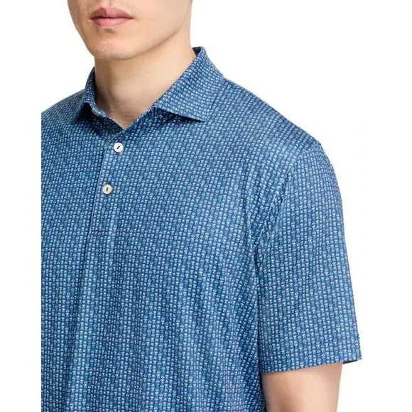 Peter Millar Performance Jersey Polo Mens Size XXL Navy Espresso Italian Print